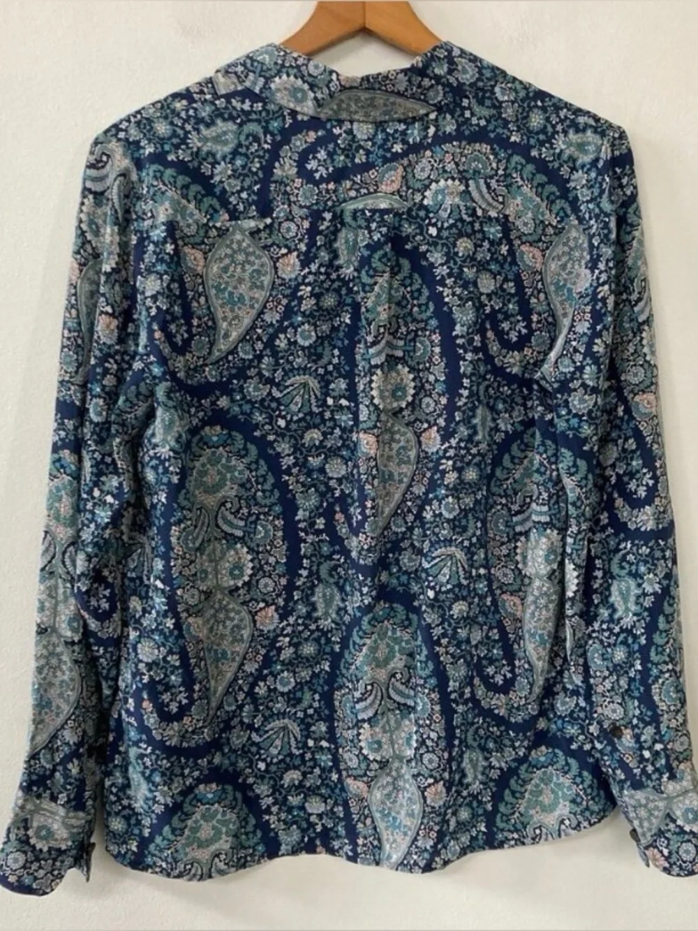 J. Crew Women’s Washable 100% Silk Popover Blouse Oversized Paisley Blue Size M